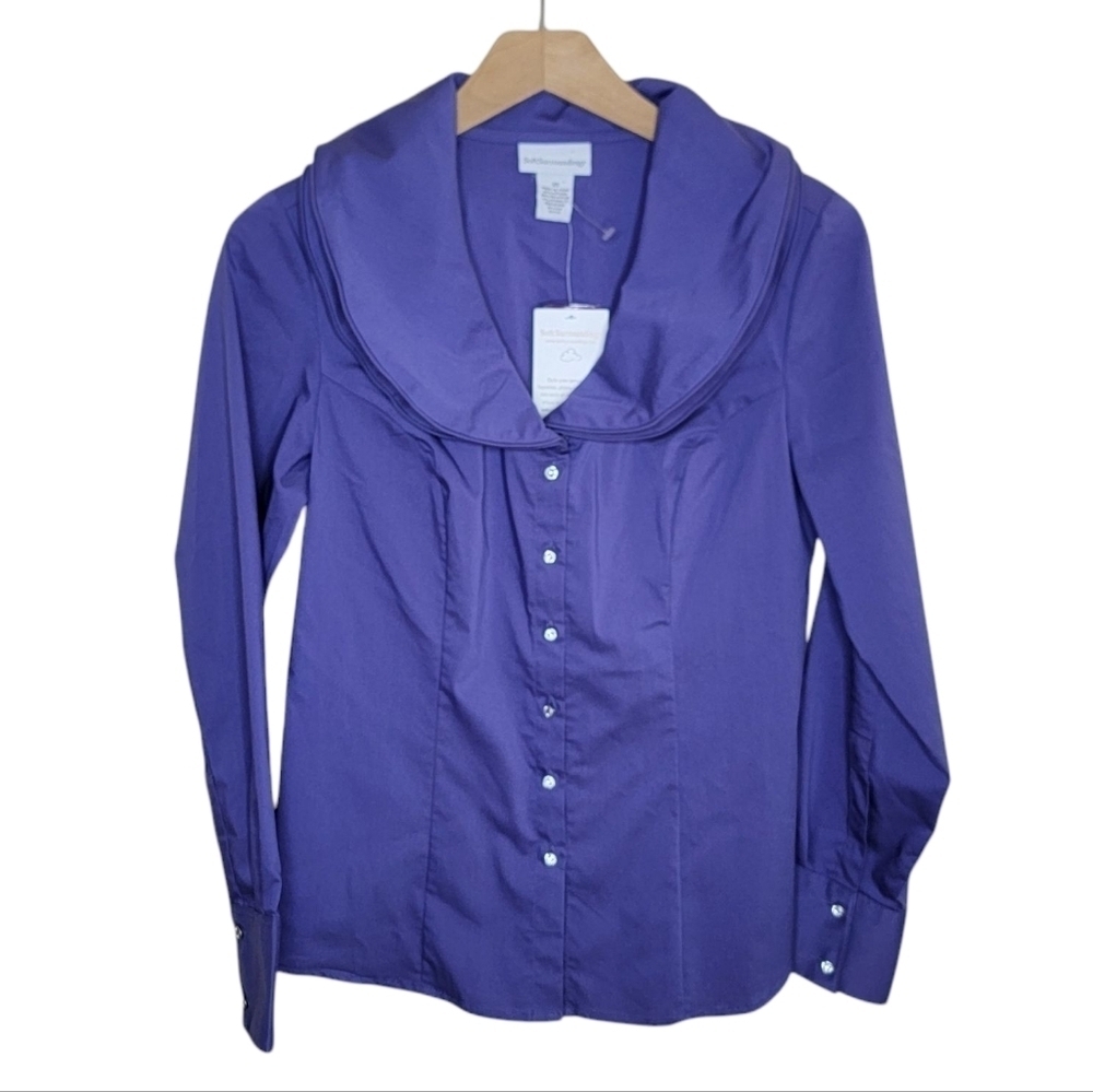 NWT Soft Surroundings Purple Pliable Wire Collar Button Front Shirt Size XS